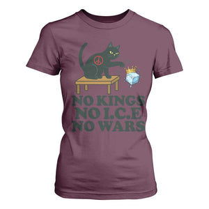No Kings No Ice No Wars Cat T Shirt For Women Funny Political Freedom Activist TS11 Maroon Print Your Wear
