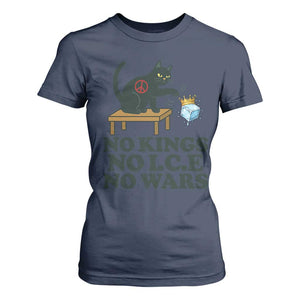 No Kings No Ice No Wars Cat T Shirt For Women Funny Political Freedom Activist TS11 Navy Print Your Wear
