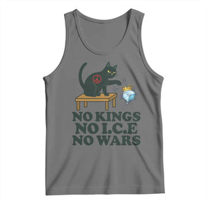 No Kings No Ice No Wars Cat Tank Top Funny Political Freedom Activist TS11 Black Heather Print Your Wear