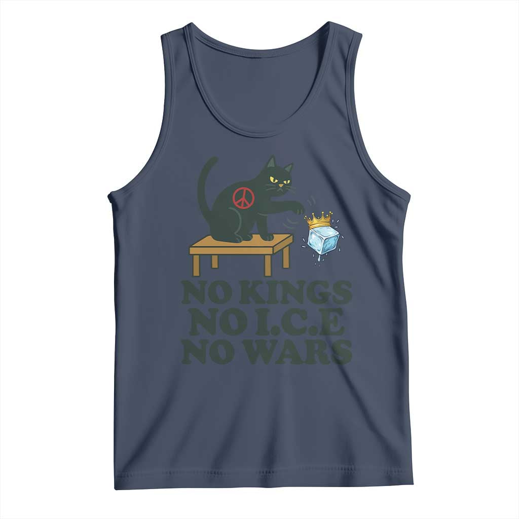 No Kings No Ice No Wars Cat Tank Top Funny Political Freedom Activist TS11 Navy Print Your Wear
