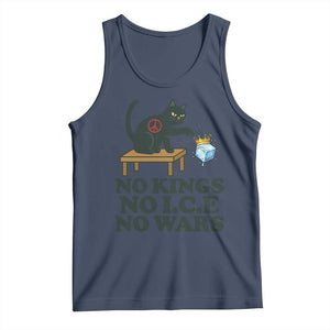 No Kings No Ice No Wars Cat Tank Top Funny Political Freedom Activist TS11 Navy Print Your Wear