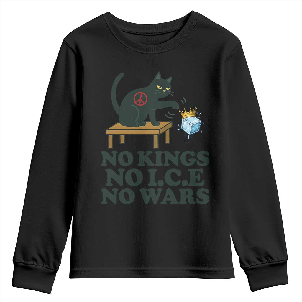 No Kings No Ice No Wars Cat Youth Sweatshirt Funny Political Freedom Activist TS11 Black Print Your Wear
