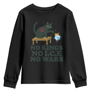 No Kings No Ice No Wars Cat Youth Sweatshirt Funny Political Freedom Activist TS11 Black Print Your Wear