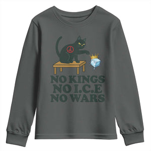 No Kings No Ice No Wars Cat Youth Sweatshirt Funny Political Freedom Activist TS11 Dark Heather Print Your Wear