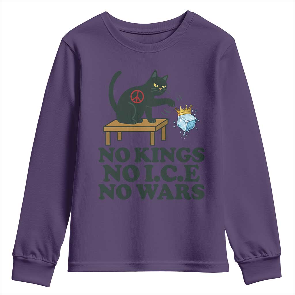 No Kings No Ice No Wars Cat Youth Sweatshirt Funny Political Freedom Activist TS11 Purple Print Your Wear
