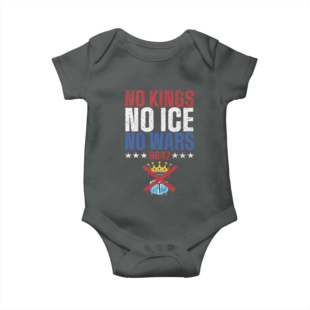 No Kings No Ice No Wars 8647 Baby Onesie Rejecting Kings Anti Authoritarian TS11 Dark Heather Print Your Wear