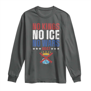 No Kings No Ice No Wars 8647 Long Sleeve Shirt Rejecting Kings Anti Authoritarian TS11 Dark Heather Print Your Wear