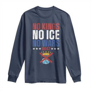 No Kings No Ice No Wars 8647 Long Sleeve Shirt Rejecting Kings Anti Authoritarian TS11 Navy Print Your Wear