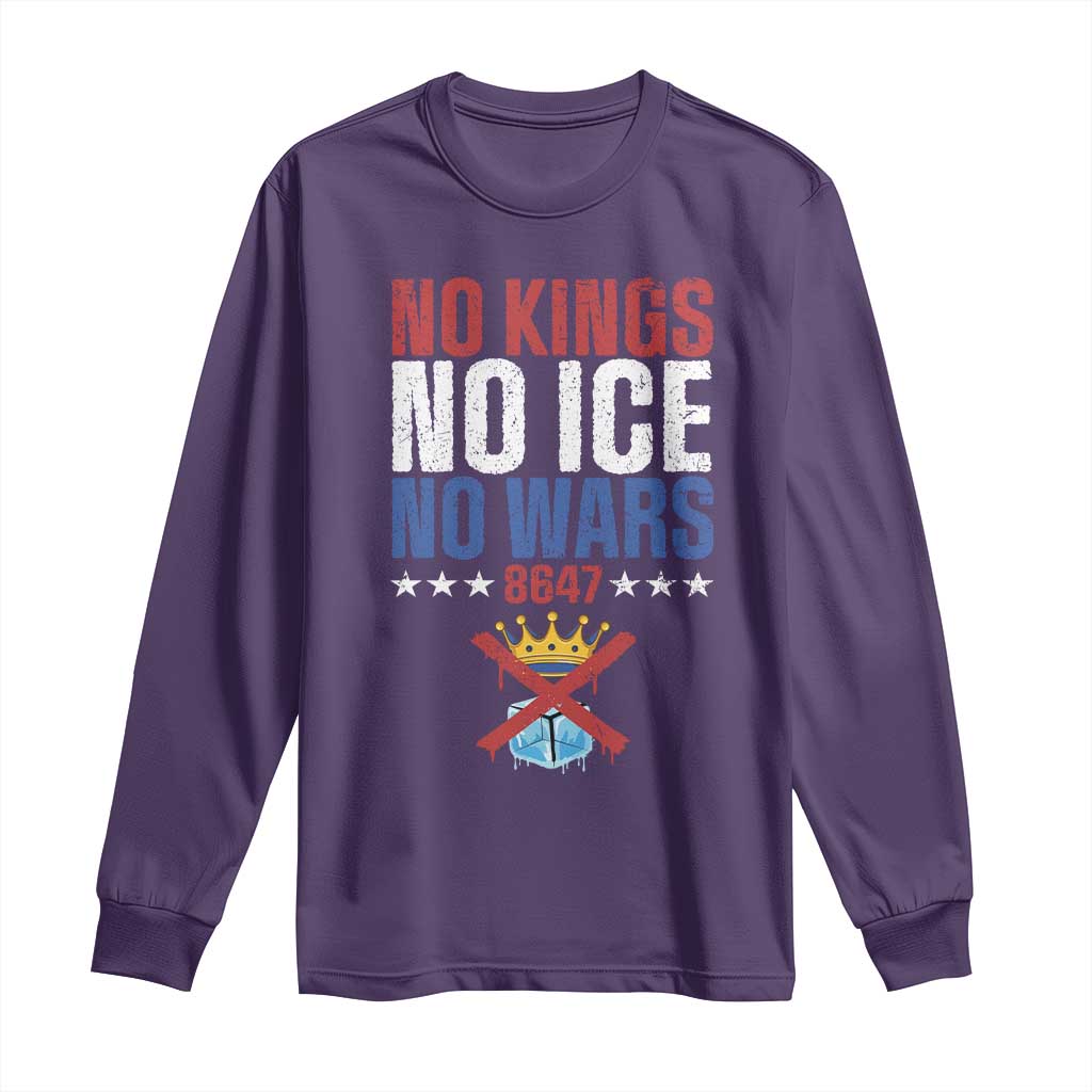No Kings No Ice No Wars 8647 Long Sleeve Shirt Rejecting Kings Anti Authoritarian TS11 Purple Print Your Wear
