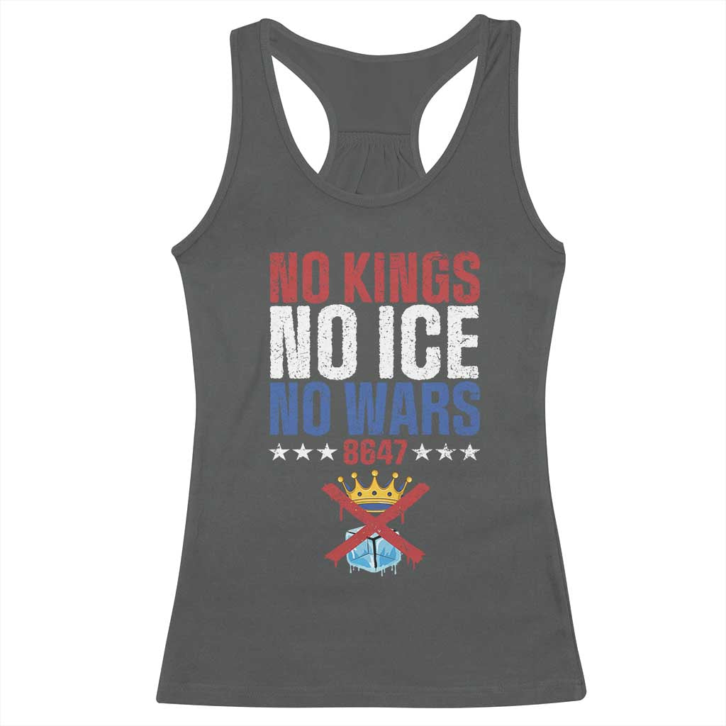 No Kings No Ice No Wars 8647 Racerback Tank Top Rejecting Kings Anti Authoritarian TS11 Dark Heather Print Your Wear