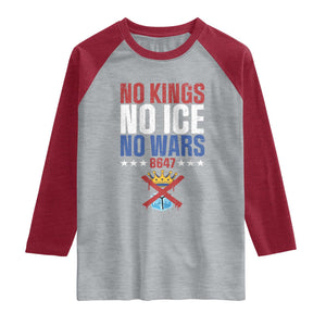 No Kings No Ice No Wars 8647 Raglan Shirt Rejecting Kings Anti Authoritarian TS11 Heather Gray Heather Red Print Your Wear