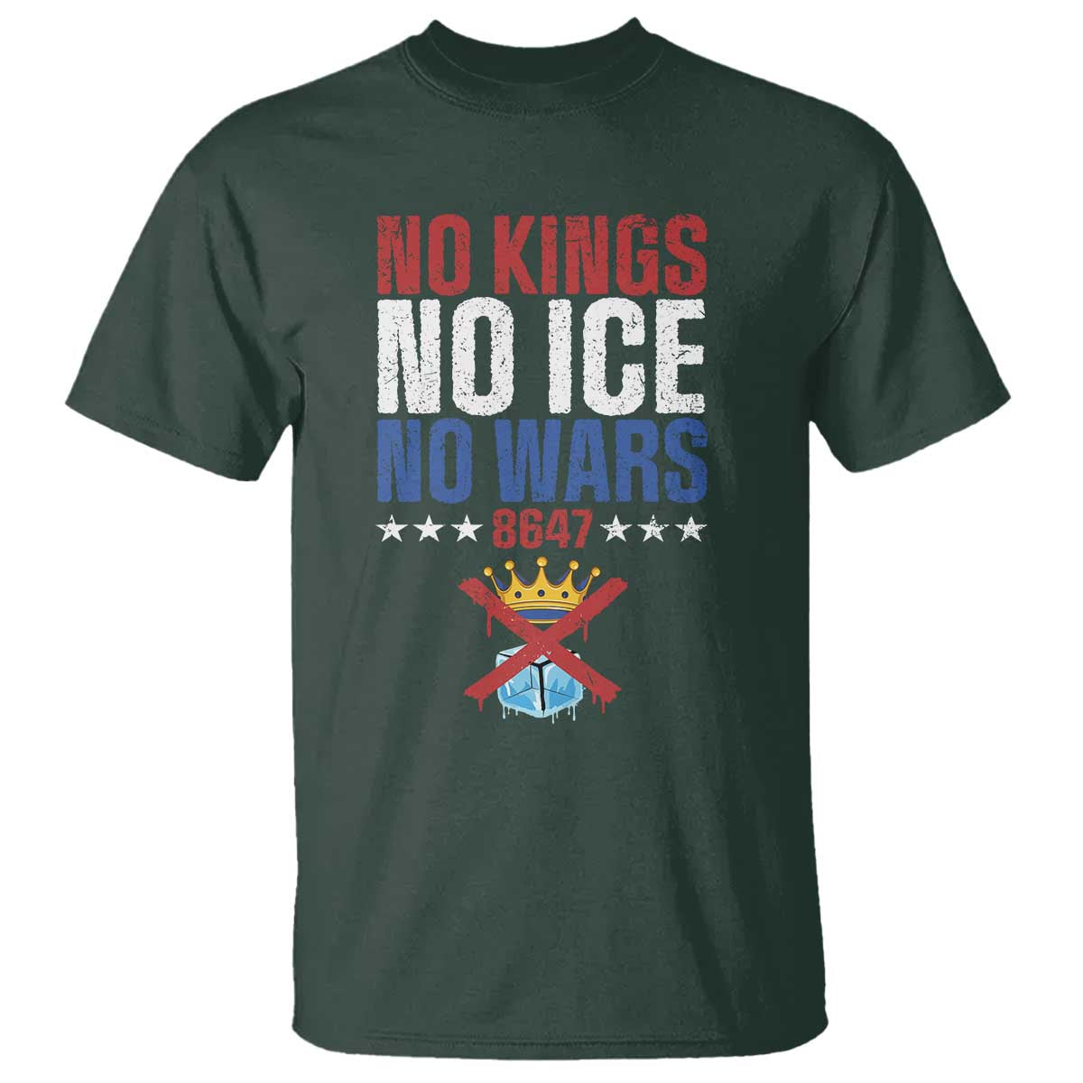 No Kings No Ice No Wars 8647 T Shirt Rejecting Kings Anti Authoritarian TS11 Dark Forest Green Print Your Wear