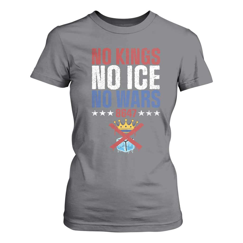 No Kings No Ice No Wars 8647 T Shirt For Women Rejecting Kings Anti Authoritarian TS11 Charcoal Print Your Wear