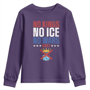 No Kings No Ice No Wars 8647 Youth Sweatshirt Rejecting Kings Anti Authoritarian TS11 Purple Print Your Wear