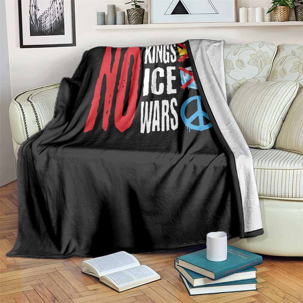 No Kings No Ice No Wars Throw Blanket Political Protest Peace Sign TS11 Print Your Wear