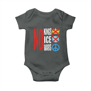 No Kings No Ice No Wars Baby Onesie Political Protest Peace Sign TS11 Dark Heather Print Your Wear