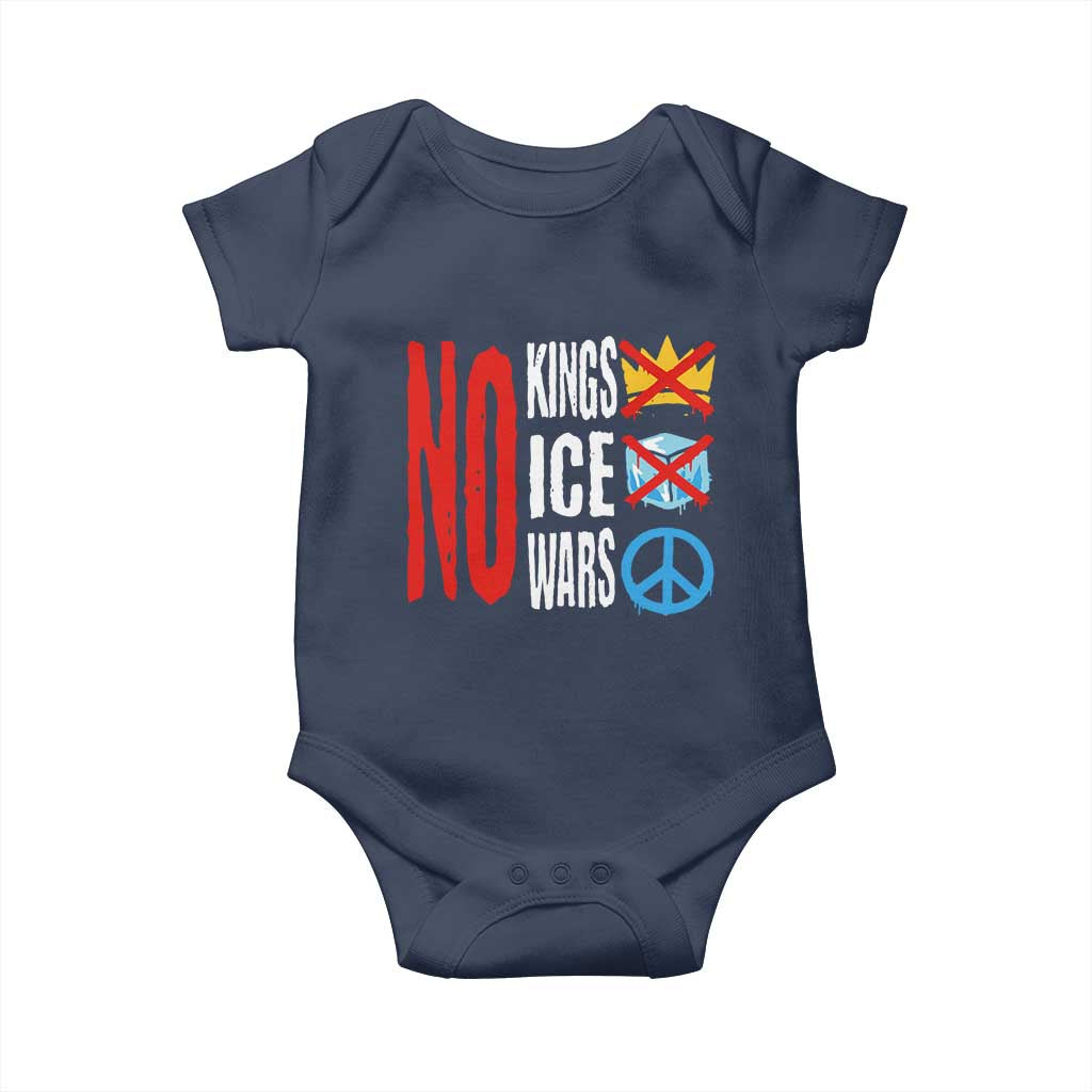 No Kings No Ice No Wars Baby Onesie Political Protest Peace Sign TS11 Navy Print Your Wear