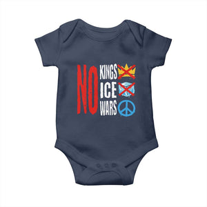 No Kings No Ice No Wars Baby Onesie Political Protest Peace Sign TS11 Navy Print Your Wear
