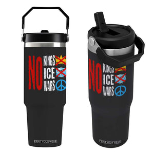 No Kings No Ice No Wars Flip Straw Tumbler Political Protest Peace Sign TS11 One Size: 30 oz Black Print Your Wear