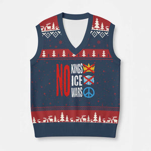 No Kings No Ice No Wars V-Neck Knit Sweater Vest Political Protest Peace Sign TS11 Navy Red Print Your Wear