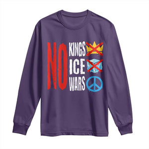 No Kings No Ice No Wars Long Sleeve Shirt Political Protest Peace Sign TS11 Purple Print Your Wear