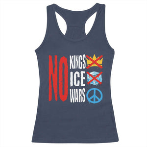 No Kings No Ice No Wars Racerback Tank Top Political Protest Peace Sign TS11 Navy Print Your Wear