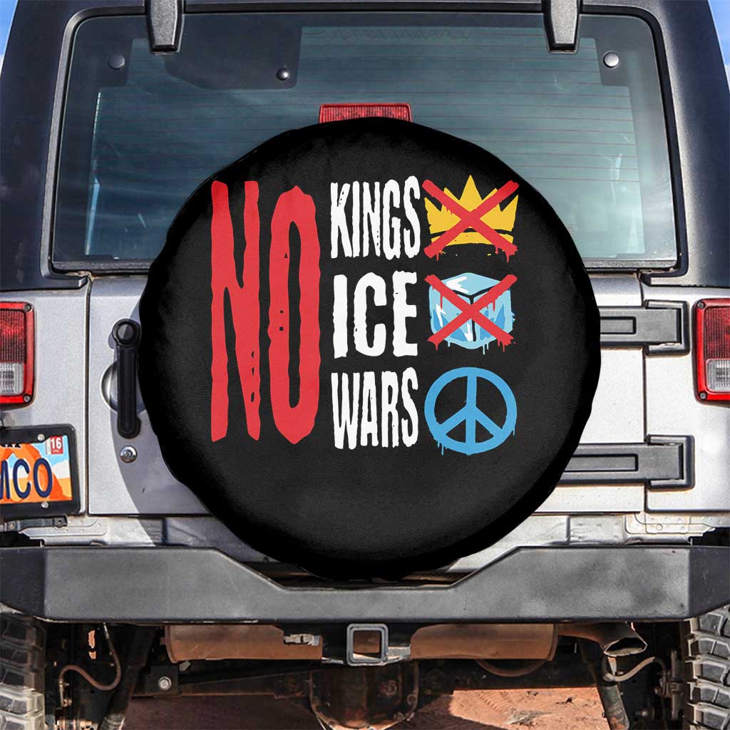 No Kings No Ice No Wars Spare Tire Cover Political Protest Peace Sign TS11 No hole Black Print Your Wear