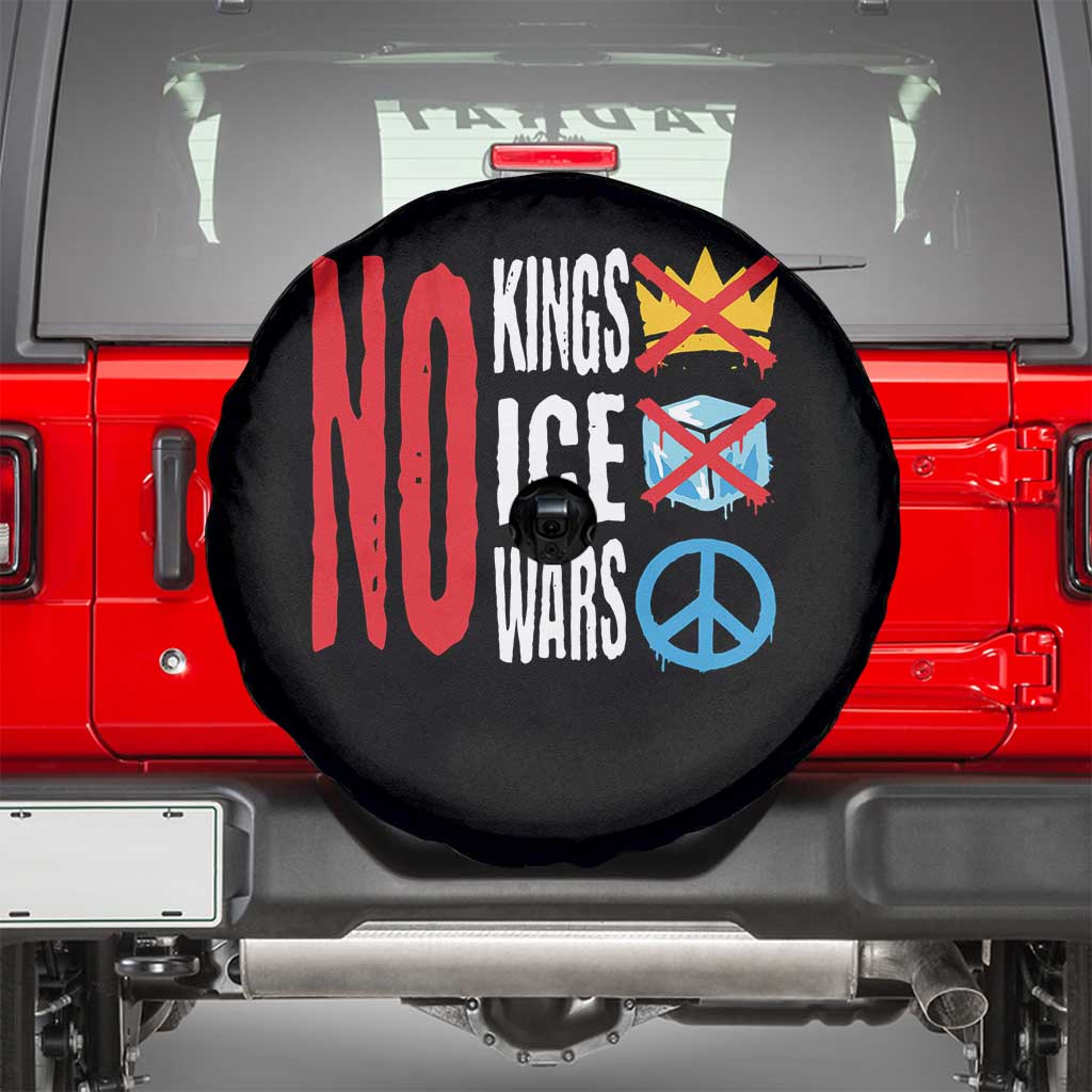 No Kings No Ice No Wars Spare Tire Cover Political Protest Peace Sign TS11 Black Print Your Wear