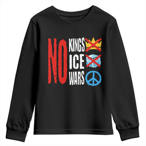 No Kings No Ice No Wars Youth Sweatshirt Political Protest Peace Sign TS11 Black Print Your Wear