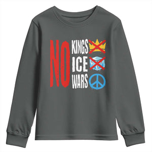 No Kings No Ice No Wars Youth Sweatshirt Political Protest Peace Sign TS11 Dark Heather Print Your Wear