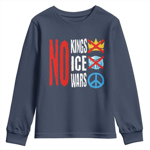 No Kings No Ice No Wars Youth Sweatshirt Political Protest Peace Sign TS11 Navy Print Your Wear
