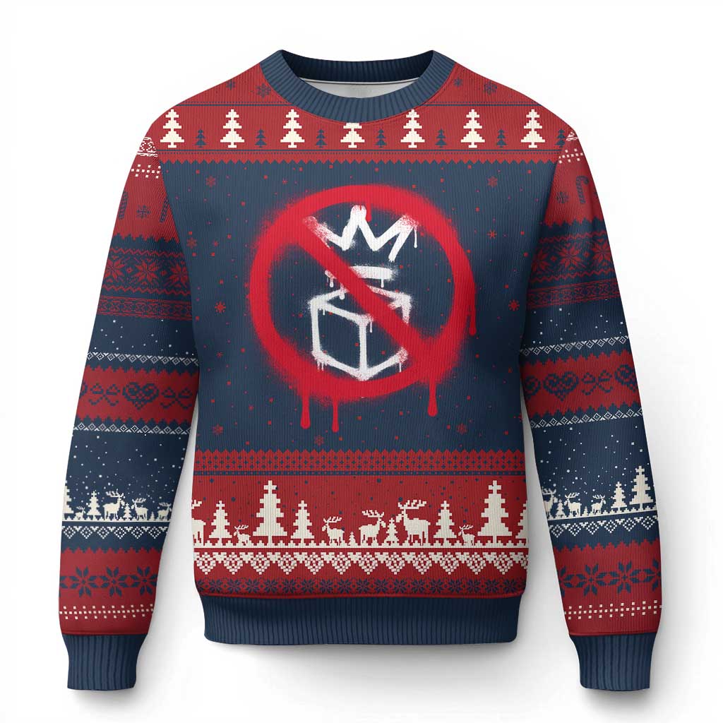 No Kings No Ice Protest Ugly Christmas Sweater Vintage Political Stop Sign Graffiti Graphic TS11 Navy Red Print Your Wear