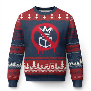 No Kings No Ice Protest Ugly Christmas Sweater Vintage Political Stop Sign Graffiti Graphic TS11 Navy Red Print Your Wear