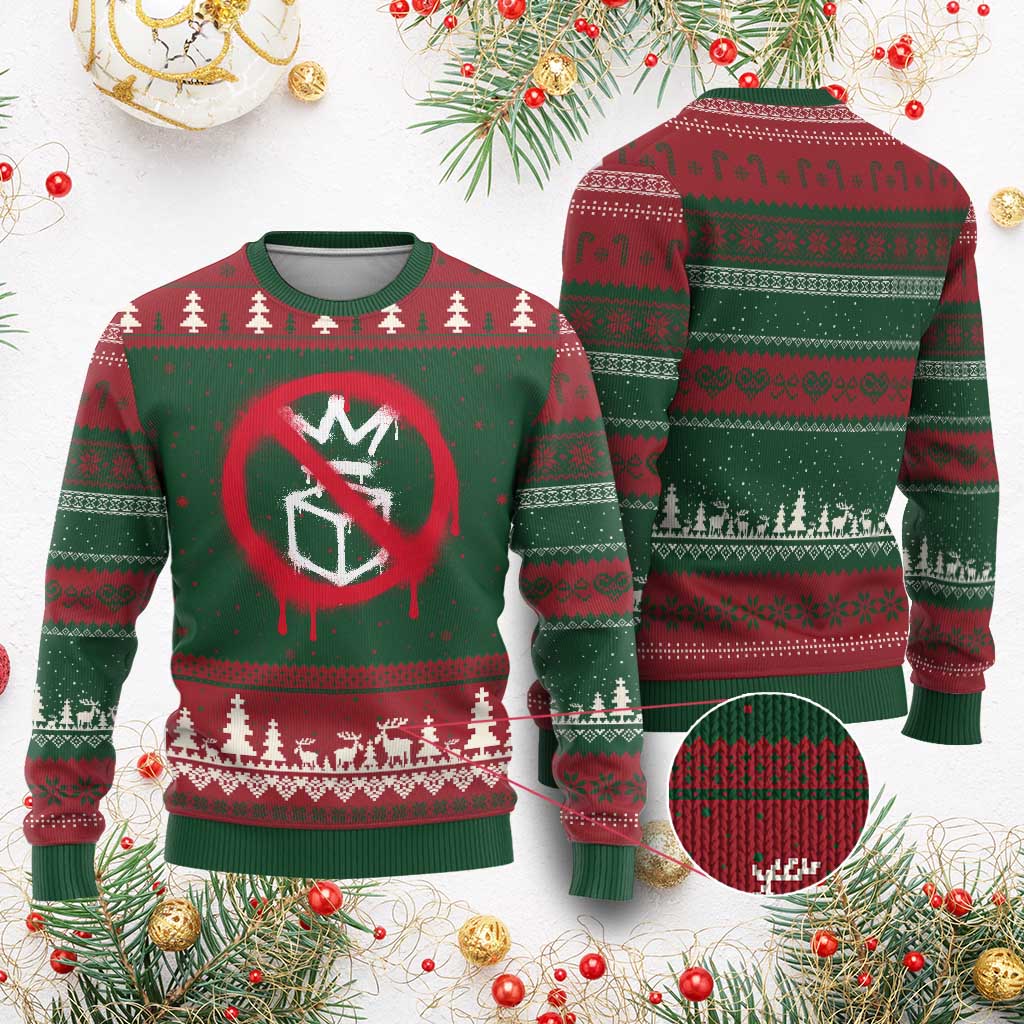 No Kings No Ice Protest Ugly Christmas Sweater Vintage Political Stop Sign Graffiti Graphic TS11 Red Green Print Your Wear