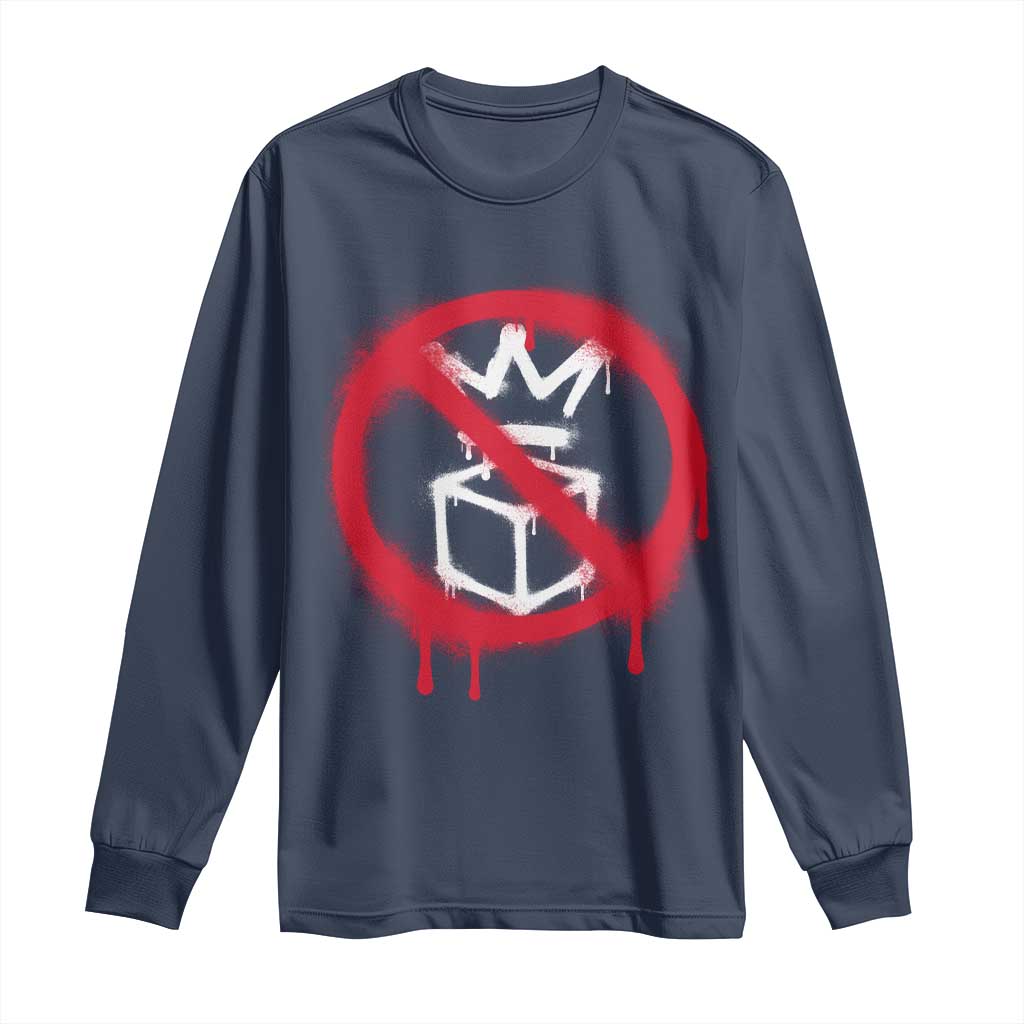 No Kings No Ice Protest Long Sleeve Shirt Vintage Political Stop Sign Graffiti Graphic TS11 Navy Print Your Wear