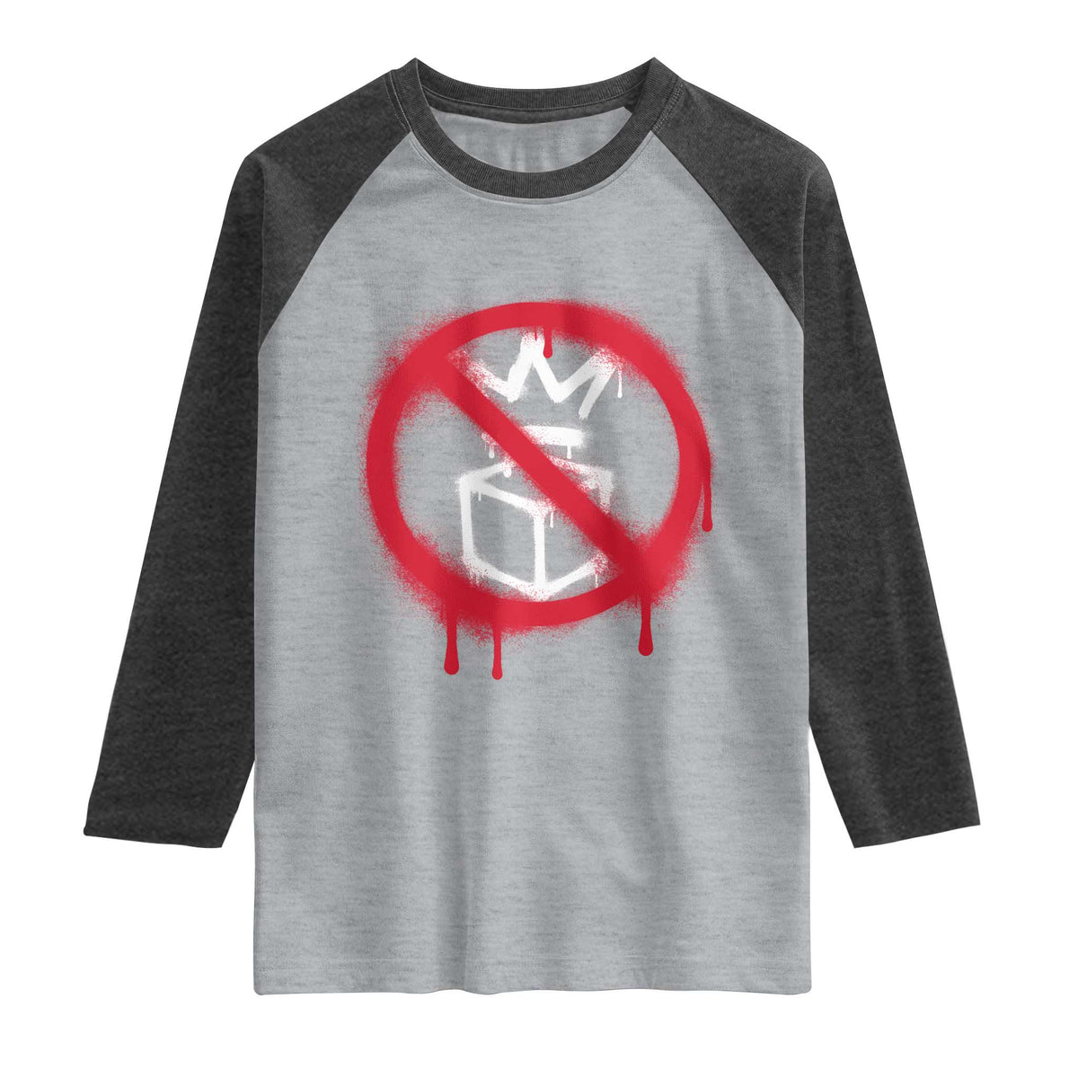 No Kings No Ice Protest Raglan Shirt Vintage Political Stop Sign Graffiti Graphic TS11 Heather Gray Heather Charcoal Print Your Wear