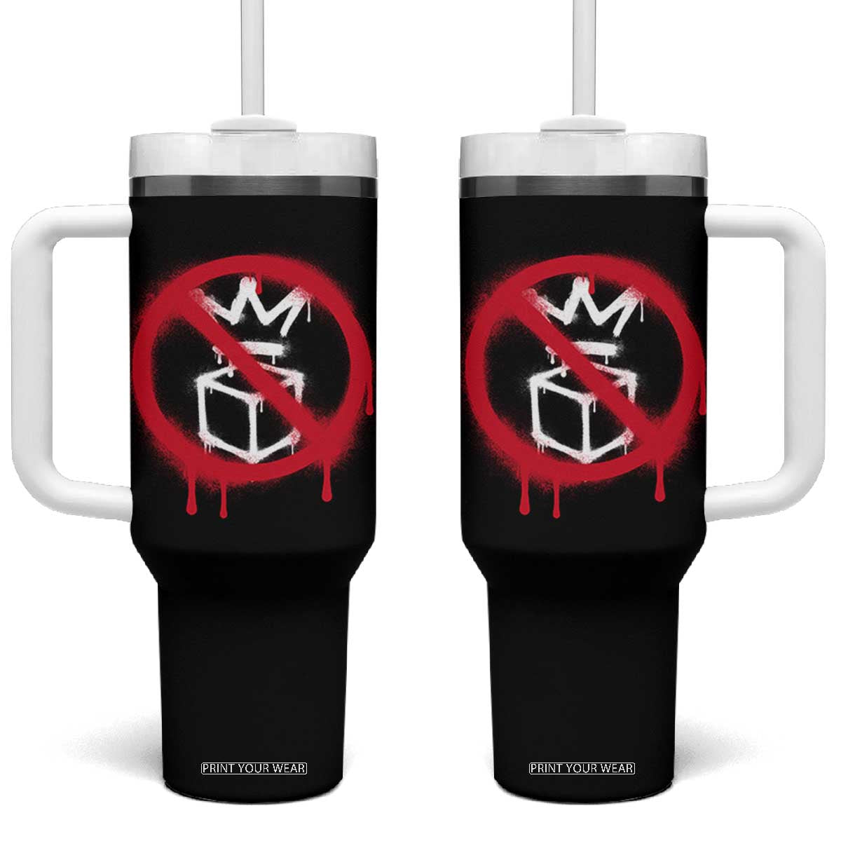 No Kings No Ice Protest Tumbler With Handle Vintage Political Stop Sign Graffiti Graphic TS11 One Size: 40 oz Black Print Your Wear