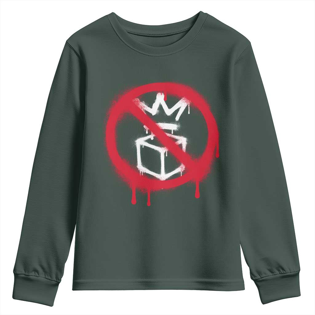 No Kings No Ice Protest Youth Sweatshirt Vintage Political Stop Sign Graffiti Graphic TS11 Dark Forest Green Print Your Wear