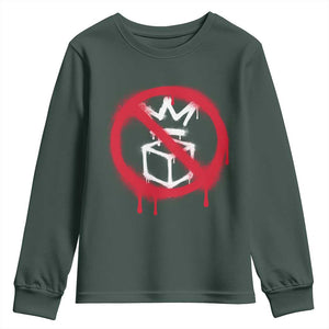No Kings No Ice Protest Youth Sweatshirt Vintage Political Stop Sign Graffiti Graphic TS11 Dark Forest Green Print Your Wear