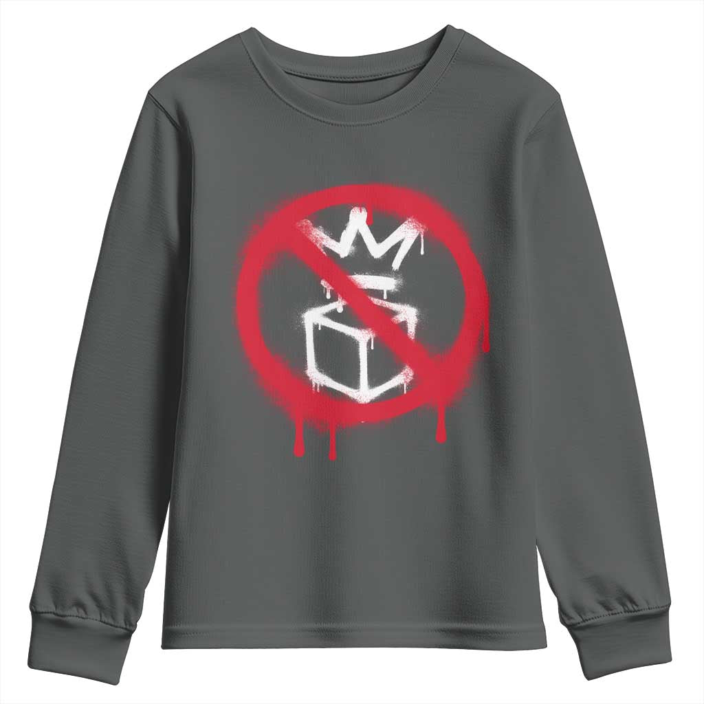 No Kings No Ice Protest Youth Sweatshirt Vintage Political Stop Sign Graffiti Graphic TS11 Dark Heather Print Your Wear