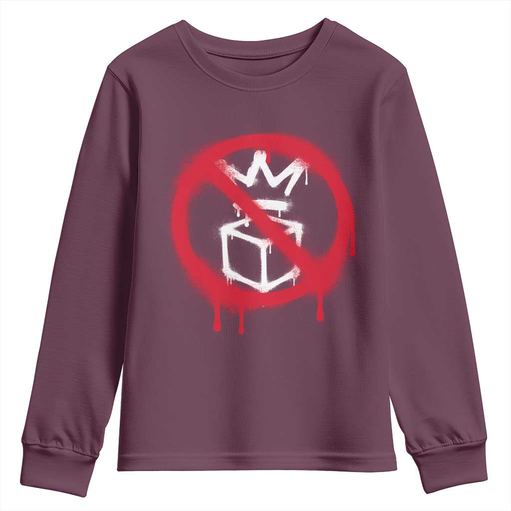 No Kings No Ice Protest Youth Sweatshirt Vintage Political Stop Sign Graffiti Graphic TS11 Maroon Print Your Wear