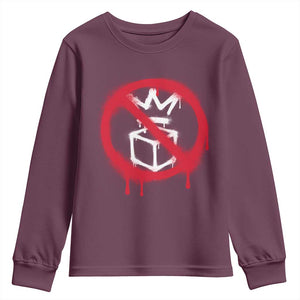 No Kings No Ice Protest Youth Sweatshirt Vintage Political Stop Sign Graffiti Graphic TS11 Maroon Print Your Wear
