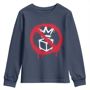 No Kings No Ice Protest Youth Sweatshirt Vintage Political Stop Sign Graffiti Graphic TS11 Navy Print Your Wear