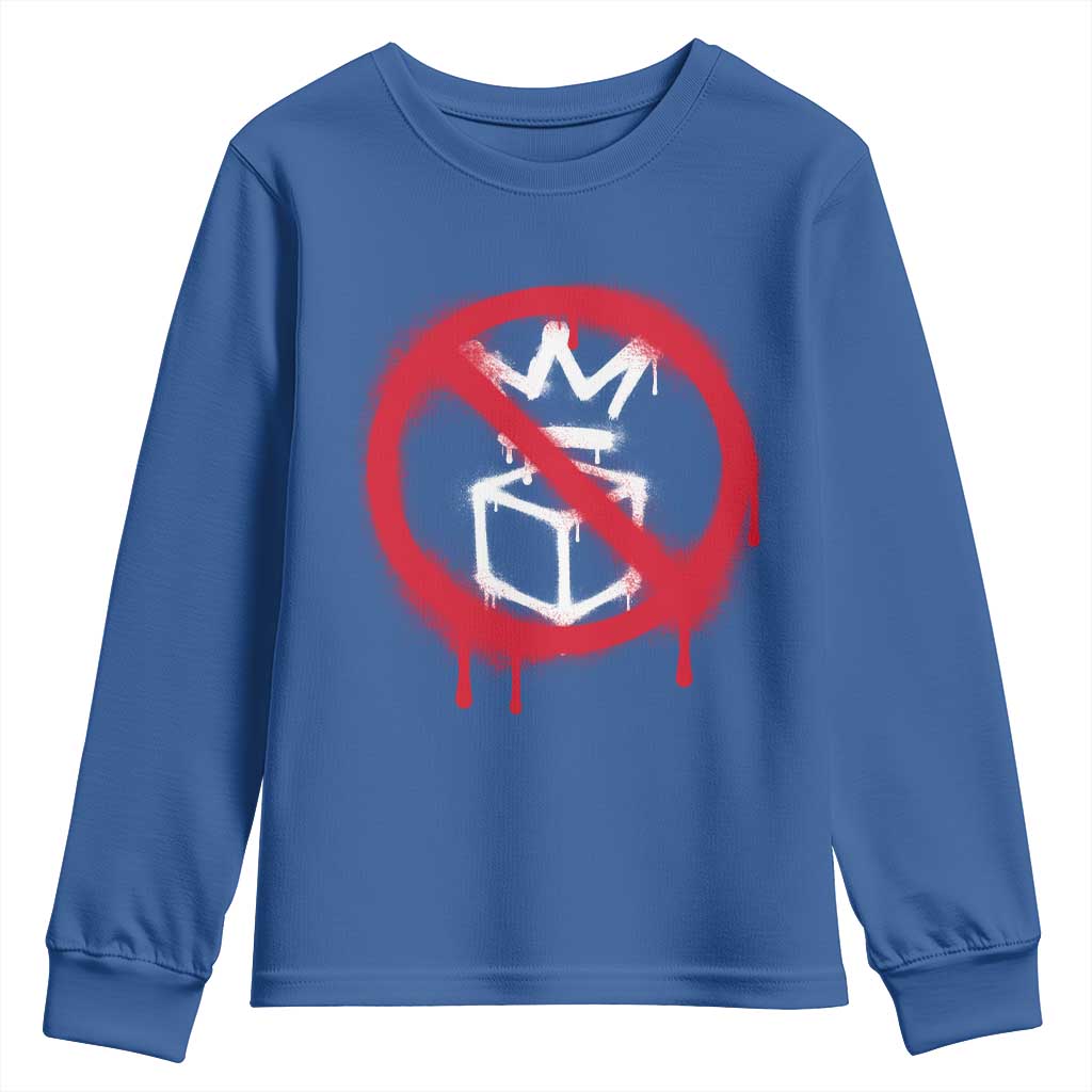 No Kings No Ice Protest Youth Sweatshirt Vintage Political Stop Sign Graffiti Graphic TS11 Royal Blue Print Your Wear