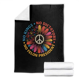 No Kings No Dictators No Felon Presidents Throw Blanket Retro Flower Peace Sign TS11 Black Print Your Wear