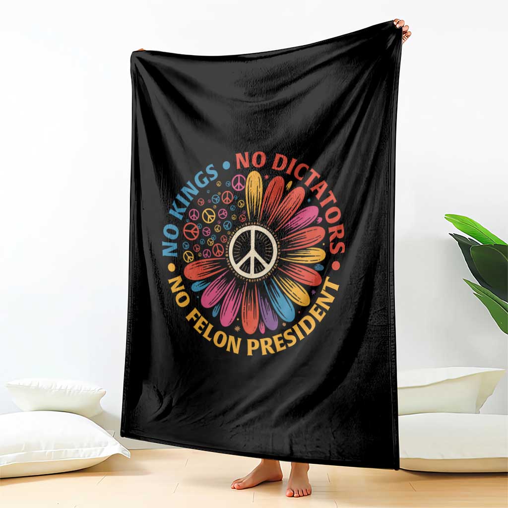 No Kings No Dictators No Felon Presidents Throw Blanket Retro Flower Peace Sign TS11 Print Your Wear