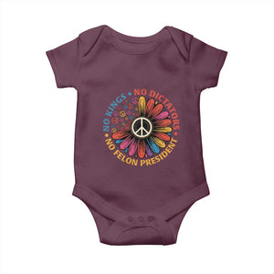 No Kings No Dictators No Felon Presidents Baby Onesie Retro Flower Peace Sign TS11 Maroon Print Your Wear