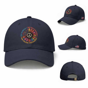 No Kings No Dictators No Felon Presidents Baseball Cap Retro Flower Peace Sign TS11 Baseball Cap Universal Fit Navy Print Your Wear