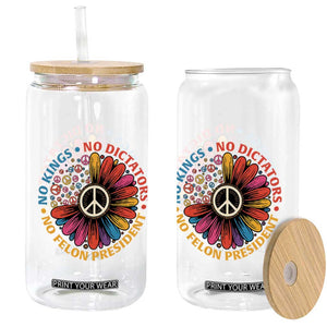 No Kings No Dictators No Felon Presidents Glass Can Retro Flower Peace Sign TS11 Print Your Wear