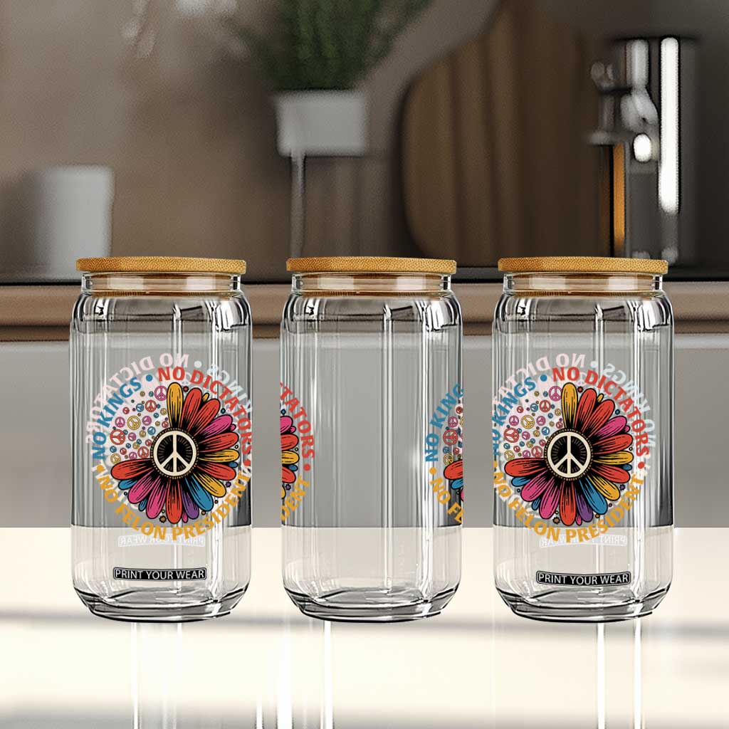 No Kings No Dictators No Felon Presidents Glass Can Retro Flower Peace Sign TS11 Print Your Wear